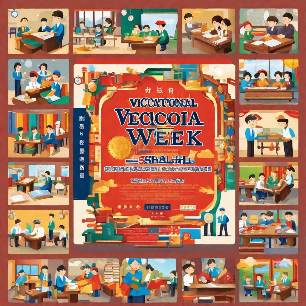  masterpiece, best quality,The format of a single picture of the theme poster of Vocational Education Week shall be JPG or PNG. The width of the picture shall not be less than 2000 pixels. The width of a single picture shall not be less than 2M and shall not be higher than 10M. Please provide a brief text description (time, place, person and event) for each picture. Help me draw the picture.