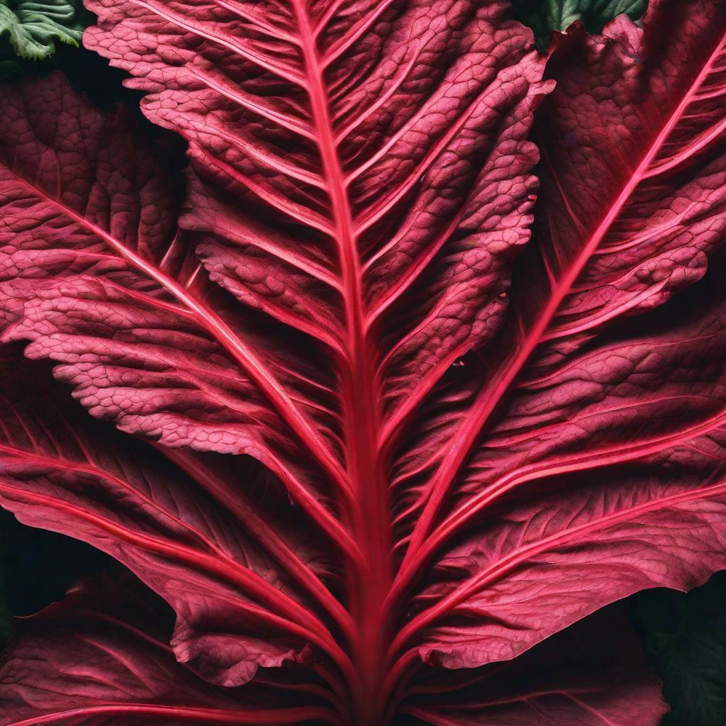  GIANT RHUBARB LEAVES GROWING FROM THE FLOOR IN A DARK ROOM. hyperrealistic, full body, detailed clothing, highly detailed, cinematic lighting, stunningly beautiful, intricate, sharp focus, f/1. 8, 85mm, (centered image composition), (professionally color graded), ((bright soft diffused light)), volumetric fog, trending on instagram, trending on tumblr, HDR 4K, 8K