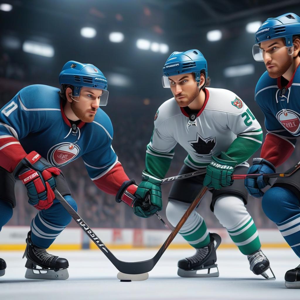  cover of a tabletop hockey game hyperrealistic, full body, detailed clothing, highly detailed, cinematic lighting, stunningly beautiful, intricate, sharp focus, f/1. 8, 85mm, (centered image composition), (professionally color graded), ((bright soft diffused light)), volumetric fog, trending on instagram, trending on tumblr, HDR 4K, 8K