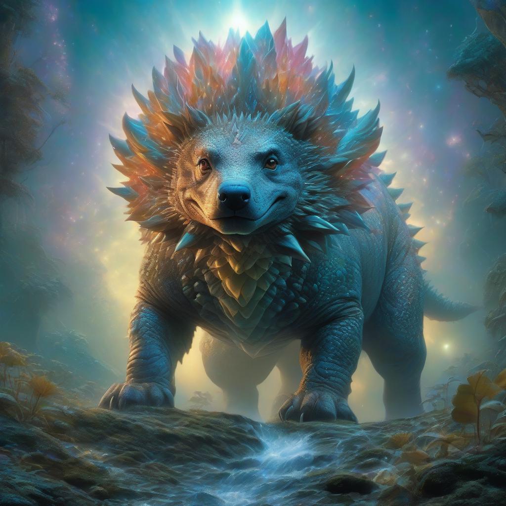  realism art designed by Tomasz Alen Kopera, Pastels artwork, ([Puppy Dog:Stegosaurus:3]:1.1) , the Puppy Dog is Angelic, Panorama, Surrealistic painting, intricate and detailed imagery, exploration of the subconscious and dreamlike realms, complex artistic color composition, magical, winning, best, delicate, dynamic background hyperrealistic, full body, detailed clothing, highly detailed, cinematic lighting, stunningly beautiful, intricate, sharp focus, f/1. 8, 85mm, (centered image composition), (professionally color graded), ((bright soft diffused light)), volumetric fog, trending on instagram, trending on tumblr, HDR 4K, 8K