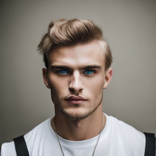 portrait+ style Russian queer fitness model blonde hunk dude face