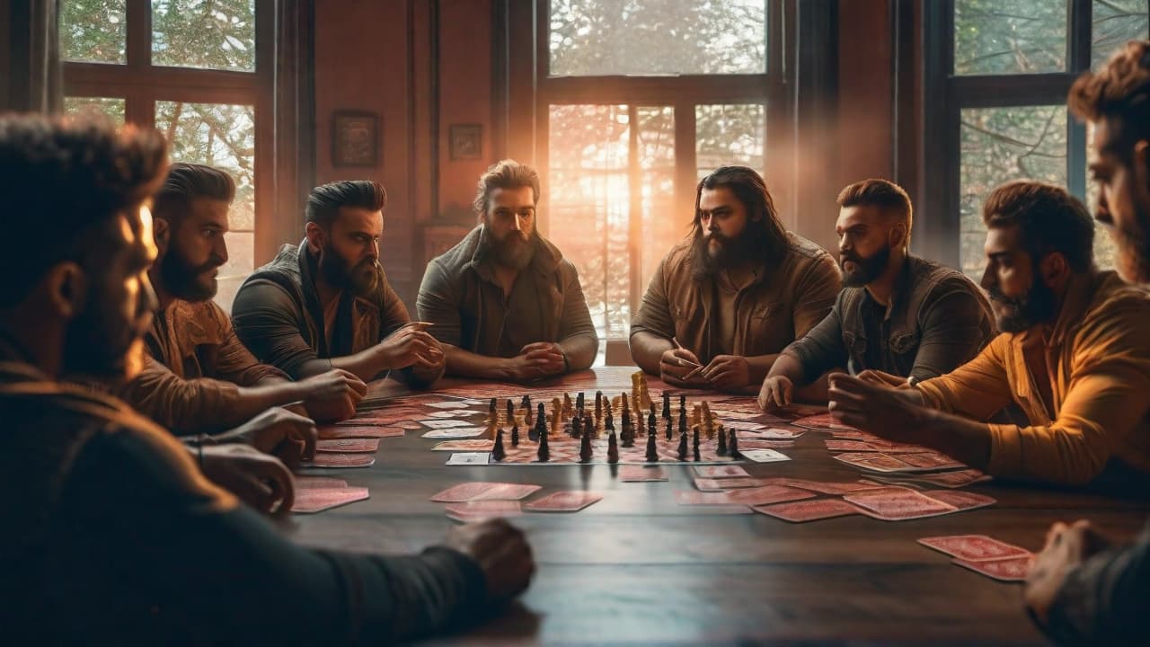  Create an image of a group of friends gathered around a table playing a card game. Each player is immersed in their role, with character sheets, dice, and imaginative expressions. Image style=Pixel art hyperrealistic, full body, detailed clothing, highly detailed, cinematic lighting, stunningly beautiful, intricate, sharp focus, f/1. 8, 85mm, (centered image composition), (professionally color graded), ((bright soft diffused light)), volumetric fog, trending on instagram, trending on tumblr, HDR 4K, 8K