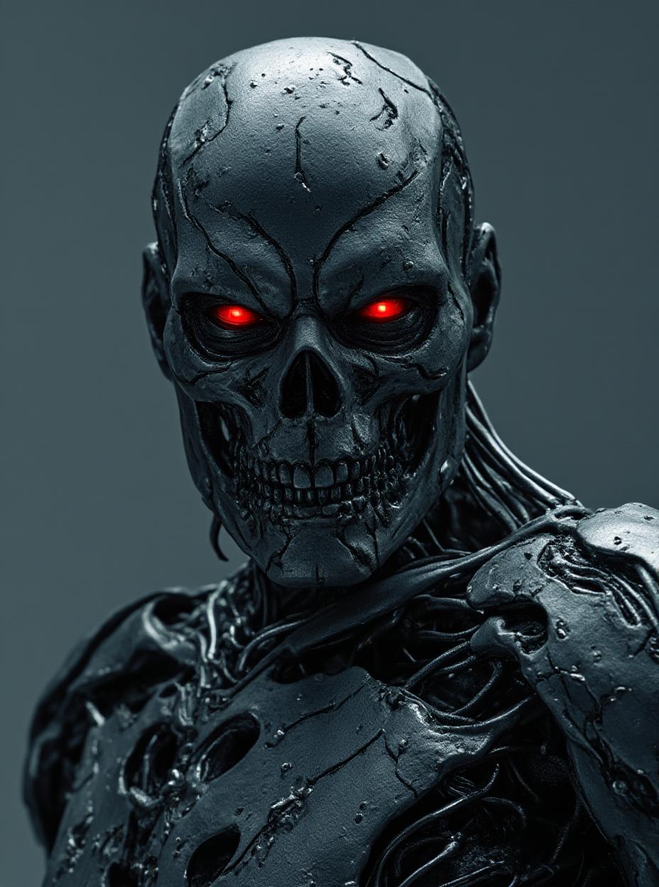  detail, photo, cinscene, dreamwalking create a highly detailed, dynamic portrait of an evil, cyborg terminator robot. incorporate hidden details and a hyper realistic attention to detail. achieve a style with high dynamic range, delivering a packed composition with an aspect.