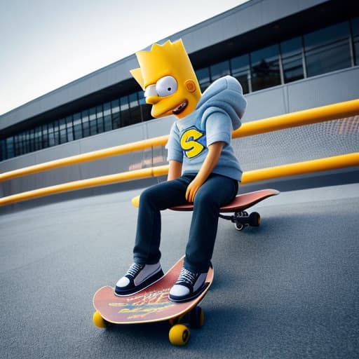  (Bart Simpson in skateboard ), photorealistic, highly detailed, 4k, high quality hyperrealistic, full body, detailed clothing, highly detailed, cinematic lighting, stunningly beautiful, intricate, sharp focus, f/1. 8, 85mm, (centered image composition), (professionally color graded), ((bright soft diffused light)), volumetric fog, trending on instagram, trending on tumblr, HDR 4K, 8K