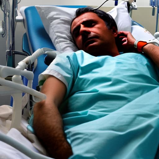  create an image of a hospital Roberto Gomes Bolanos lying in bed with an IV in his arm