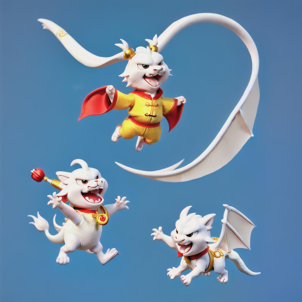  Masterpiece, best quality, white background, a cute Chinese dragon, flying, cartoon drawing.