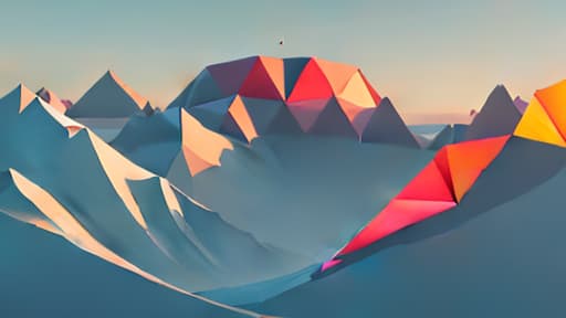  Low poly style mountain range, geometric shapes, vibrant colors, digital art ar 16:9, ((masterpiece)), ((best quality)), (detailed)