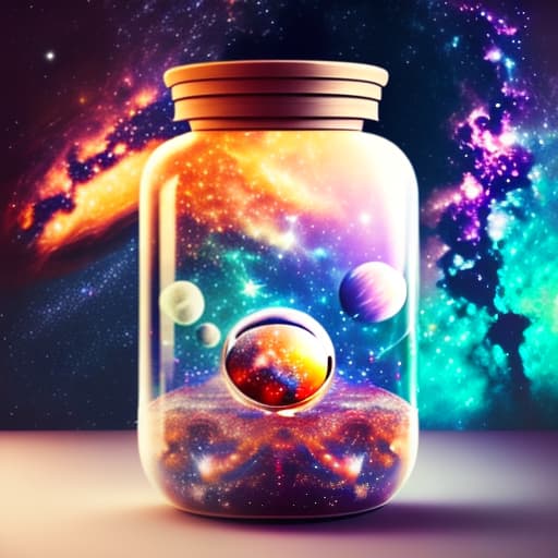 estilovintedois A beautiful cosmic galactic universe in a jar, realistic, dreamland, photographic