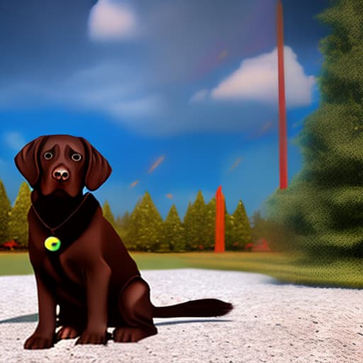 mdjrny-v4 style A cartoon, realistic, chocolate lab that looks like in a Disney show