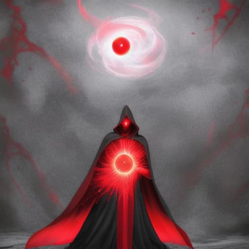  Red apparition being with black hole face and shadow cloak