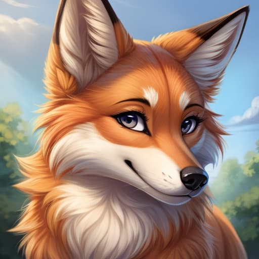  Orange fur fox showing her canine focus, open eyes, digital art, masterpiece, 4k, fine details,