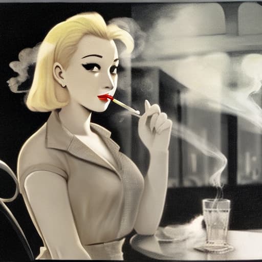  Blonde woman smoking cigarettes in the 1950s