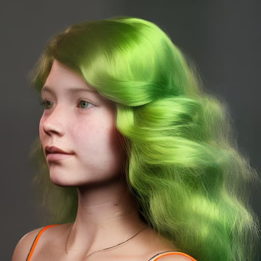 redshift style A girl with long hair curl leaves green and orange