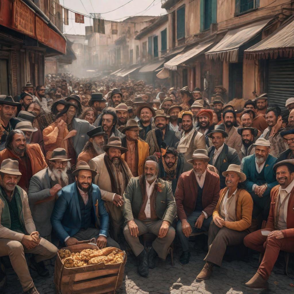  Había una vez, en una pequeña ciudad, un grupo de amigos que trabajaban juntos en una fábrica de calzado. Algunos eran zapateros, otros trabajaban en la oficina, pero todos tenían en común su amor por lo que hacían. Un día, uno de los amigos sugirió que deberían celebrar el Día del Trabajador a lo grande. Todos estuvieron de acuerdo y comenzaron a planificar una gran fiesta en honor a su trabajo y a todos los trabajadores del mundo. La fábrica se preparó para la gran celebración, con banderas y pancartas colgando de cada rincón. La música sonaba alegremente, y la comida y bebida que prepararon con mucho esmero y cariño se extendía en la gran mesa colocada en el centro. Los amigos se reunieron para compartir sus historia hyperrealistic, full body, detailed clothing, highly detailed, cinematic lighting, stunningly beautiful, intricate, sharp focus, f/1. 8, 85mm, (centered image composition), (professionally color graded), ((bright soft diffused light)), volumetric fog, trending on instagram, trending on tumblr, HDR 4K, 8K