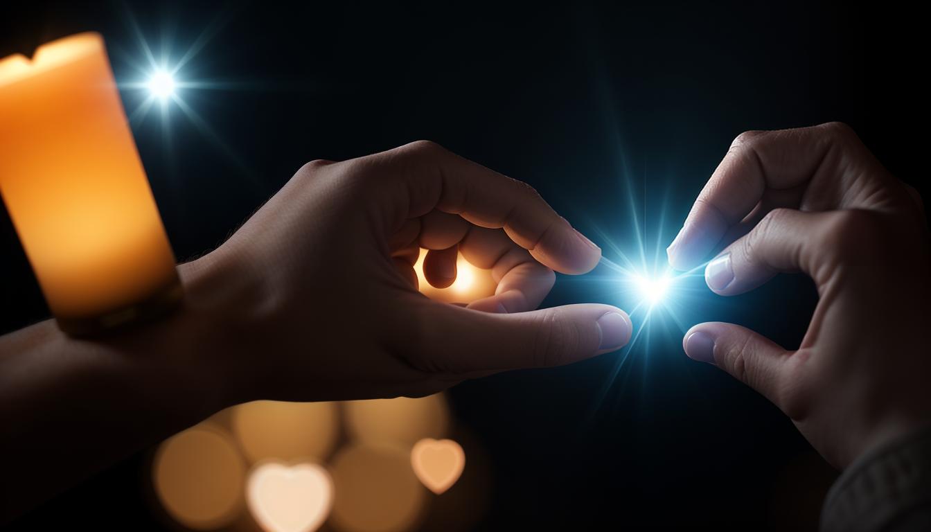  cinematic, aesthetic, A pair of hands giving a glowing heart, hands detailed with fine lines and shading, heart radiating warmth and light, act of giving, serene, heartfelt, 4k, HDR, lens flare