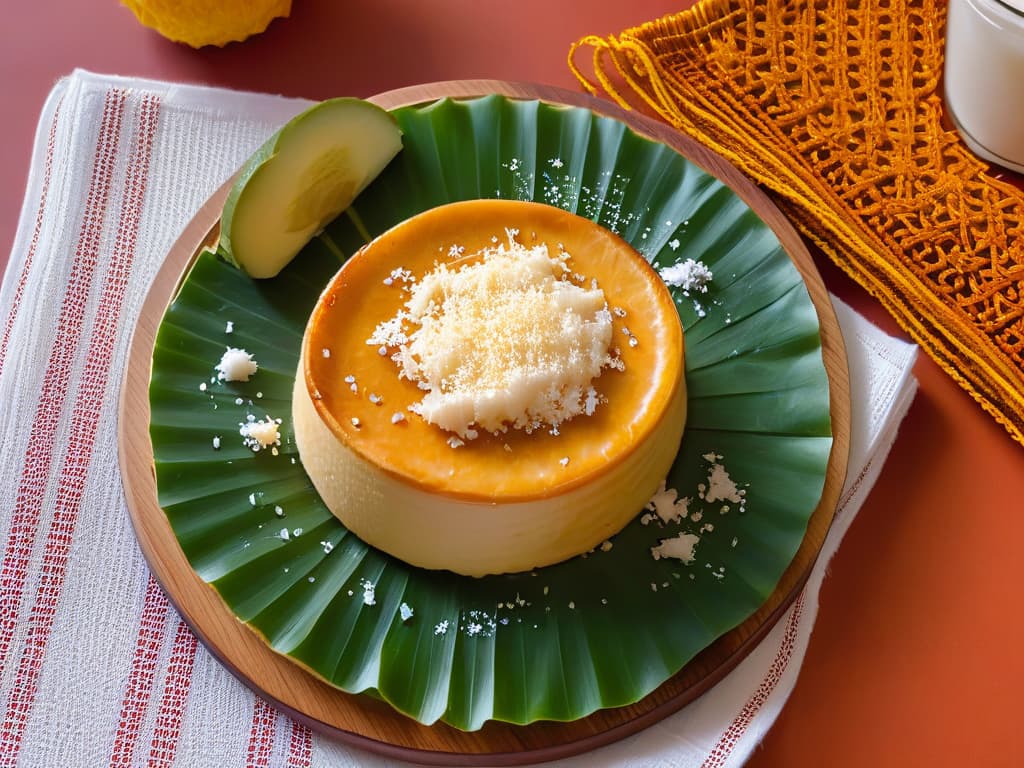  A highresolution, minimalist image of a goldenbrown Arepa Dulce Venezolana placed delicately on a traditional woven palm leaf plate. The arepa is adorned with a drizzle of rich, ambercolored papelón syrup, and a sprinkle of grated coconut, adding a touch of elegance and authenticity to the traditional Venezuelan delicacy. The background is softly blurred, focusing all attention on the intricate textures and inviting colors of the sweet arepa. hyperrealistic, full body, detailed clothing, highly detailed, cinematic lighting, stunningly beautiful, intricate, sharp focus, f/1. 8, 85mm, (centered image composition), (professionally color graded), ((bright soft diffused light)), volumetric fog, trending on instagram, trending on tumblr, HDR 4K, 8K