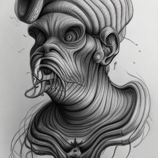 portrait+ style a pencil sketch in the style of jacek yerka and bosch and escher and hr giger, lots of robotic fish and starfish and octopus,stable diffusion