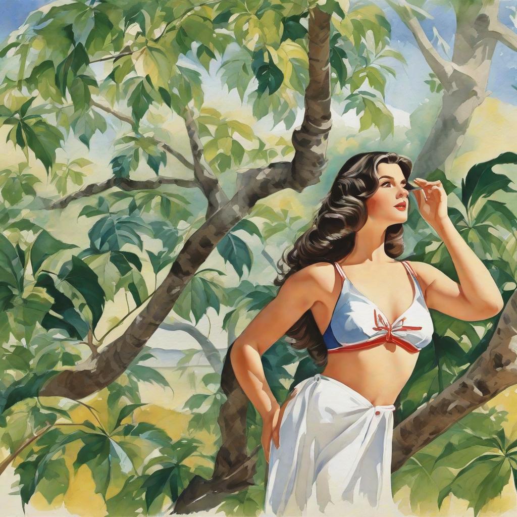  Masterpiece, best quality, very good figure, beautiful woman in swimsuit standing under tree