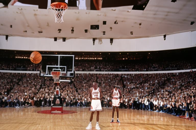 portrait+ style Michael Jordan standing at free throw line.