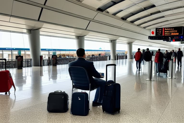  a couple waiting on the airport