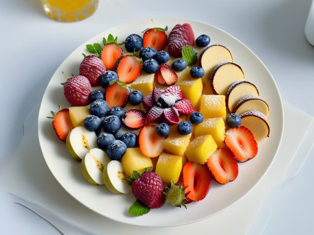  A highresolution, 8k image of a beautifully arranged spread of vegan pastries and desserts on a sleek, modern, minimalist white platter. The pastries are intricately decorated with fresh fruits, nuts, and edible flowers, showcasing the artistry and creativity of vegan baking. Each dessert is a colorful masterpiece, inviting the viewer to appreciate the beauty and deliciousness of plantbased treats while conveying a message of sustainability and ecofriendliness. hyperrealistic, full body, detailed clothing, highly detailed, cinematic lighting, stunningly beautiful, intricate, sharp focus, f/1. 8, 85mm, (centered image composition), (professionally color graded), ((bright soft diffused light)), volumetric fog, trending on instagram, trending on tumblr, HDR 4K, 8K