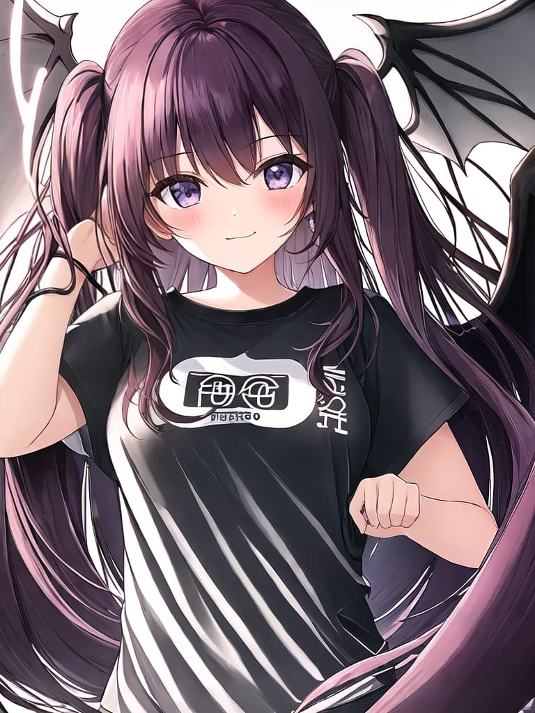  90s inspired T shirt shop logo demon masterpiece 1girl angel wings