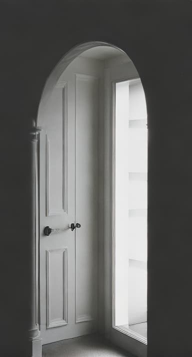 analog style a white heavens door in an illuminating light