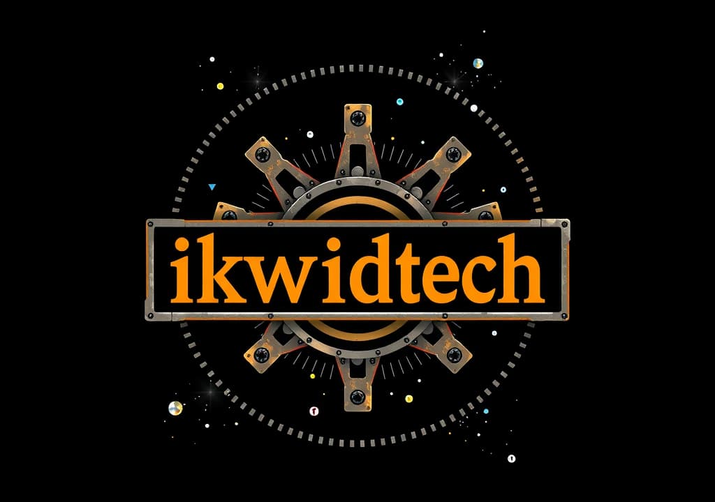  good quality, high quality, make a steam punk style logo with the name "ikwidtech" in it