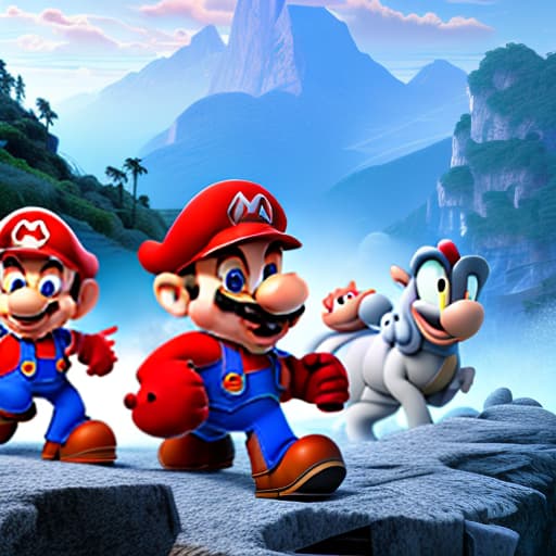 modern disney style Mario bros hyperrealistic, full body, detailed clothing, highly detailed, cinematic lighting, stunningly beautiful, intricate, sharp focus, f/1. 8, 85mm, (centered image composition), (professionally color graded), ((bright soft diffused light)), volumetric fog, trending on instagram, trending on tumblr, HDR 4K, 8K