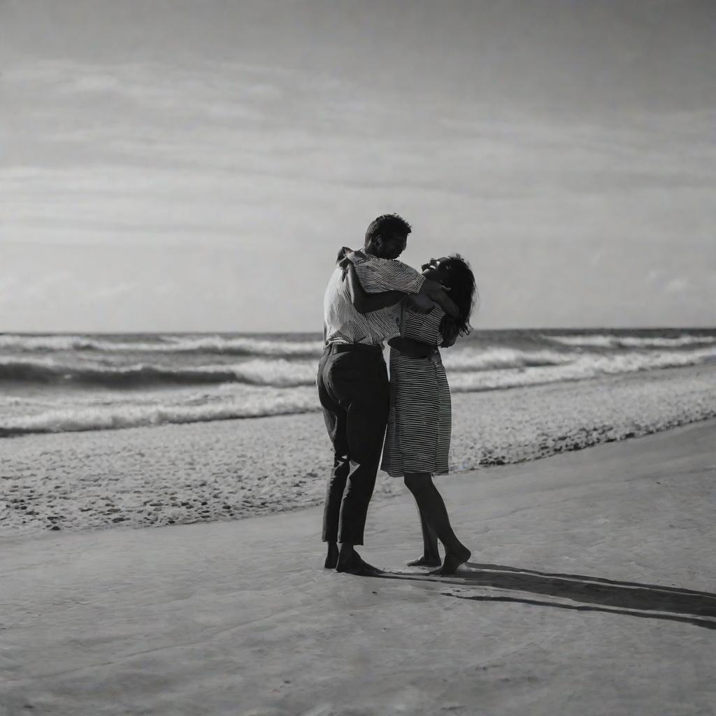  two men and women embracing at the beach.