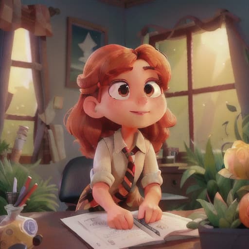  An image portraying a scene where Lina is planning a new adventure, her face brimming with excitement about the forthcoming escapade. The ambient setting is portrayed as a golden-drenched garden, glowing and serene as the sun sets. The description centers on the vivid expression of the scenario's essence without any unnecessary detail or ambiguity., best quality, very detailed, high resolution, sharp, sharp image, extremely detailed, 4k, 8k hyperrealistic, full body, detailed clothing, highly detailed, cinematic lighting, stunningly beautiful, intricate, sharp focus, f/1. 8, 85mm, (centered image composition), (professionally color graded), ((bright soft diffused light)), volumetric fog, trending on instagram, trending on tumblr, HDR 4K, 8K