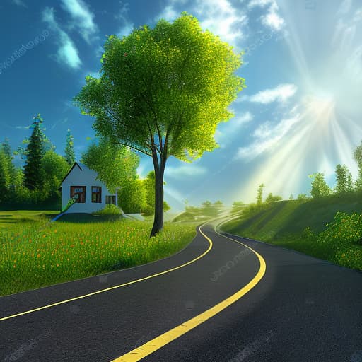 mdjrny-v4 style home with sunlight and road , tree