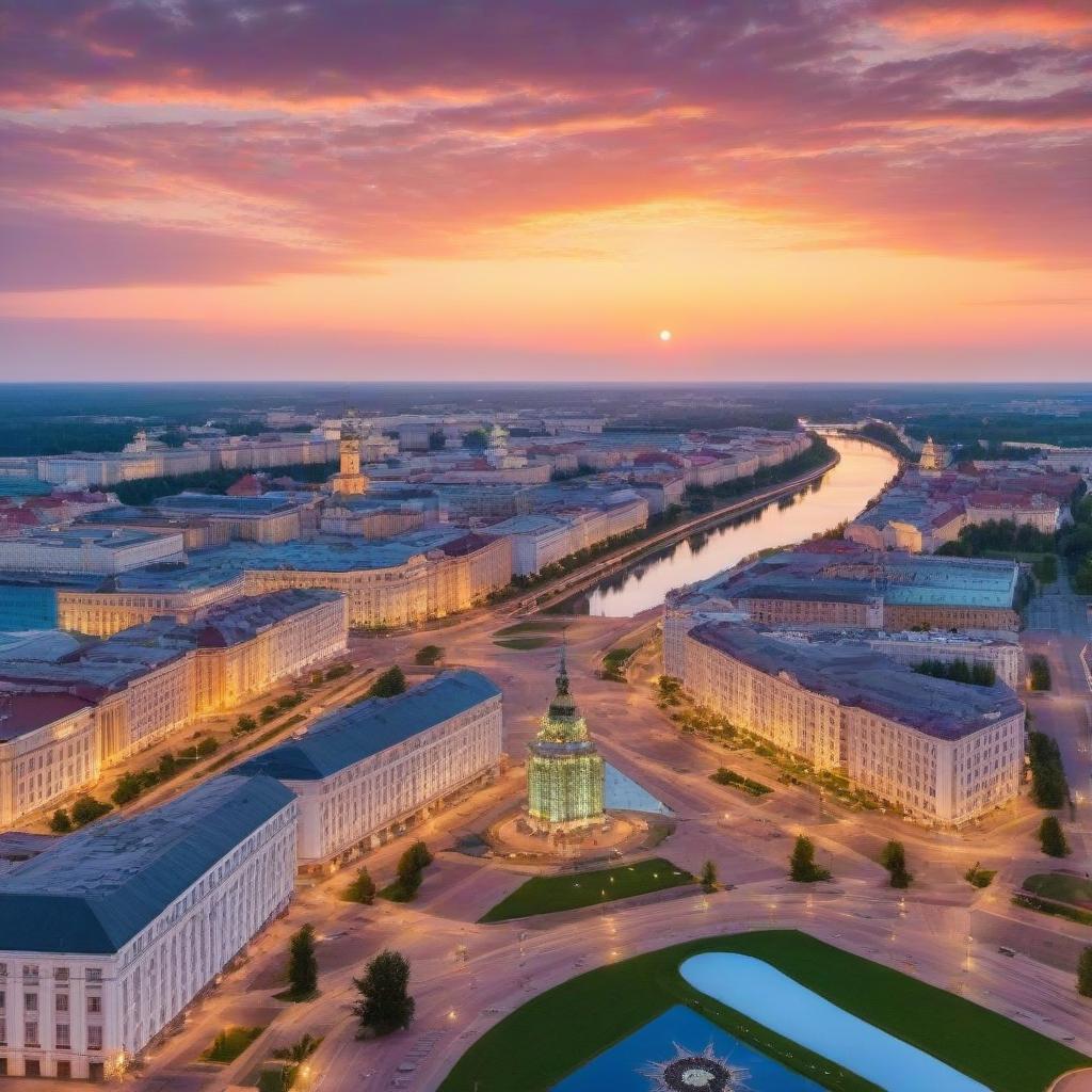  early summer evening over the center of Minsk in silver threads, magical, detailed, fresh air -v 6 -s 200