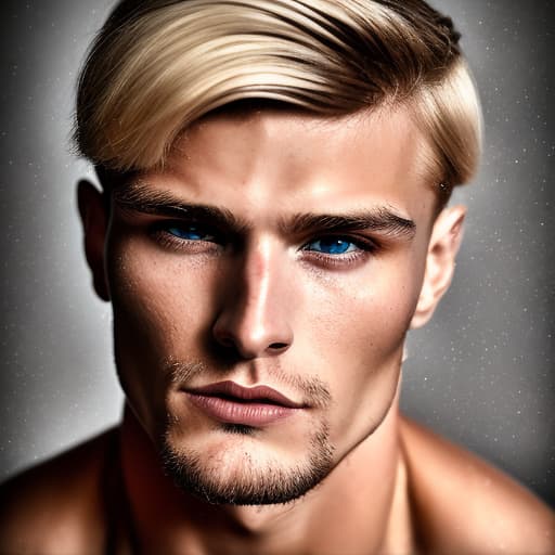 portrait+ style Russian queer fitness model blonde hunk dude face