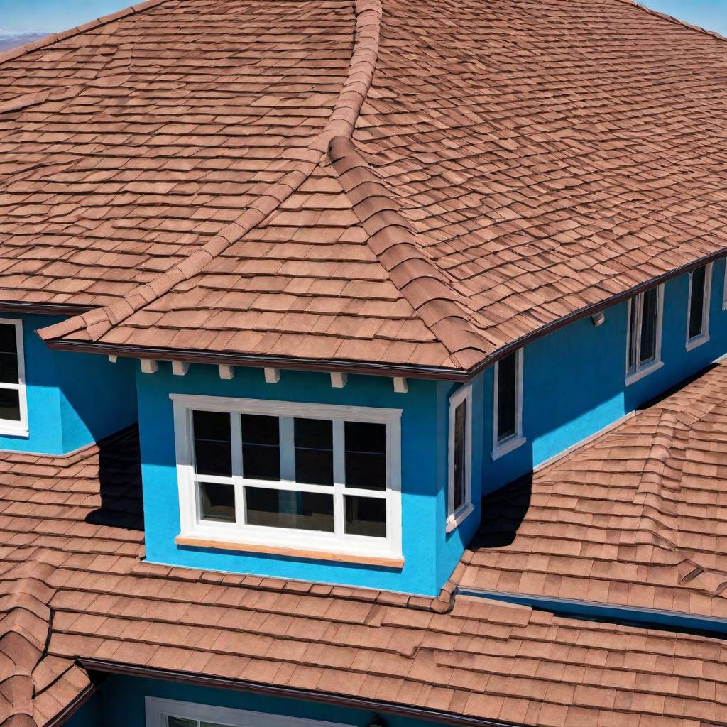  A residential home in El Paso, TX showing a beautifully installed, new tiled roof with the backdrop of a clear blue sky, highlighting the work of a professional roofing company. The image should convey reliability and quality craftsmanship, suitable for an SEO blog article for the roofing company. hyperrealistic, full body, detailed clothing, highly detailed, cinematic lighting, stunningly beautiful, intricate, sharp focus, f/1. 8, 85mm, (centered image composition), (professionally color graded), ((bright soft diffused light)), volumetric fog, trending on instagram, trending on tumblr, HDR 4K, 8K