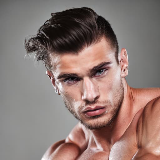 portrait+ style Russian queer fitness model brunette hunk dude face