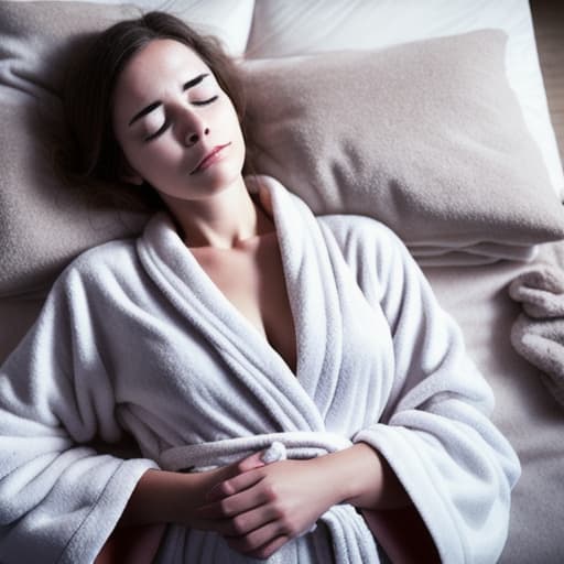  woman wearing a robe without anything else in sleep