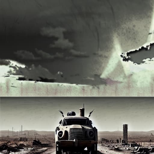  A post-apocalyptic wasteland in the style of Mad Max