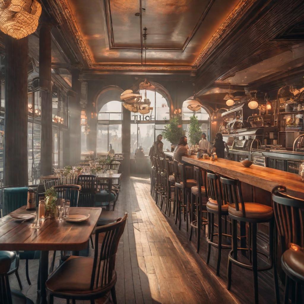  11:11 cafe hyperrealistic, full body, detailed clothing, highly detailed, cinematic lighting, stunningly beautiful, intricate, sharp focus, f/1. 8, 85mm, (centered image composition), (professionally color graded), ((bright soft diffused light)), volumetric fog, trending on instagram, trending on tumblr, HDR 4K, 8K