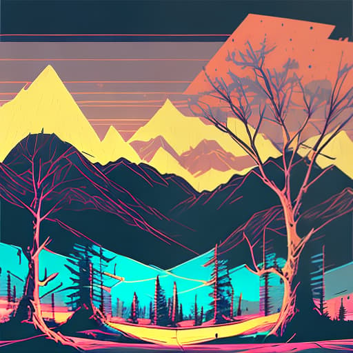 nvinkpunk Whimsical trees with mountains and sky