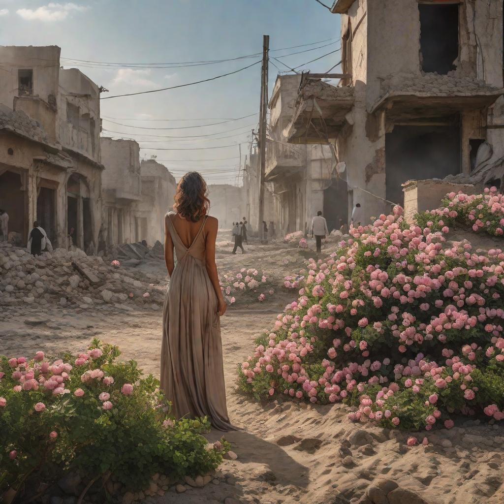  A picture of Gaza showing destroyed buildings and ruins from the war. Despite the destruction, Anemone flowers are blooming everywhere, and trees are starting to green. There is a sense of hope and renewal amidst the ruins., artgerm, jeremy, lipkin, michael, garmash detailed digital art, radiant, light, detailed, intricate, environment hyperrealistic, full body, detailed clothing, highly detailed, cinematic lighting, stunningly beautiful, intricate, sharp focus, f/1. 8, 85mm, (centered image composition), (professionally color graded), ((bright soft diffused light)), volumetric fog, trending on instagram, trending on tumblr, HDR 4K, 8K