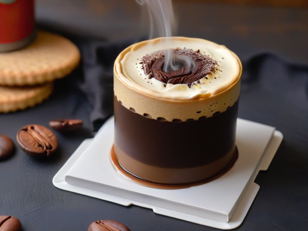  A closeup, minimalist image of a perfectly bitten Tim Tam biscuit held above a steaming cup of coffee, showcasing the gooey center melting into the drink. The focus is on the textures of the biscuit and the rich, dark coffee, with a soft, warm light illuminating the scene. hyperrealistic, full body, detailed clothing, highly detailed, cinematic lighting, stunningly beautiful, intricate, sharp focus, f/1. 8, 85mm, (centered image composition), (professionally color graded), ((bright soft diffused light)), volumetric fog, trending on instagram, trending on tumblr, HDR 4K, 8K