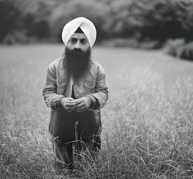 analog style Sikh child make a drawing a picture in garden