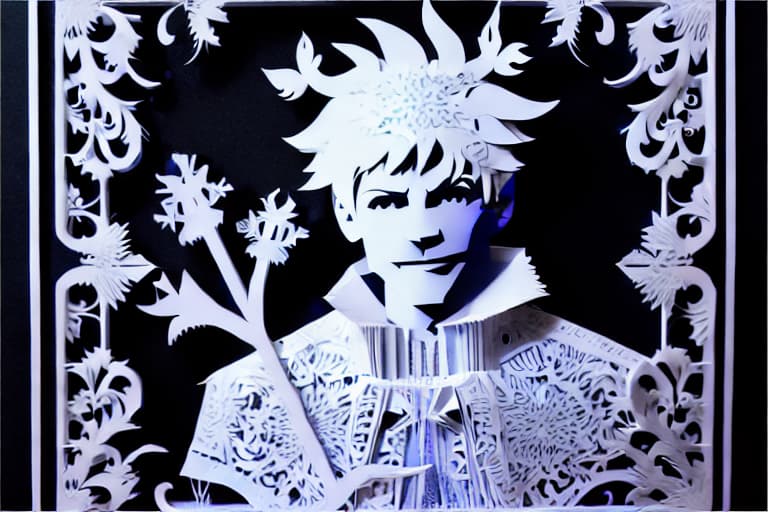  Create paper cut image of the character Jack Frost. Old world style.