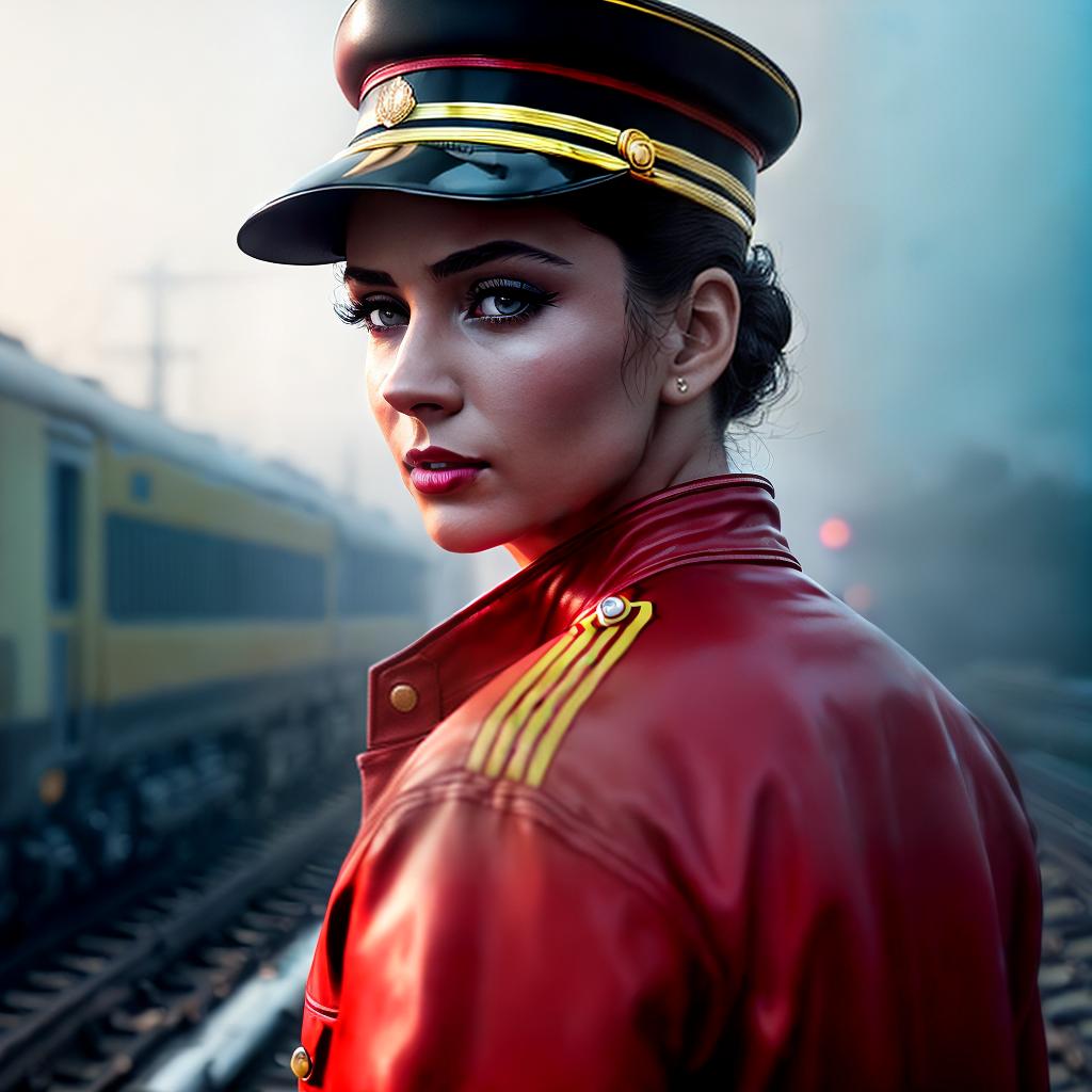  RZD driver's assistant in grease and oil when working ,highly detailed, cinematic lighting, stunningly beautiful, intricate, sharp focus, f1. 8, 85mm, (centered image composition), (professionally color graded), ((bright soft diffused light)), volumetric fog, trending on instagram, trending on tumblr, HDR 4K, 8K