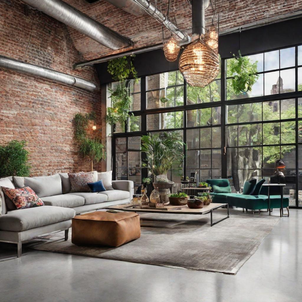   Picture a loft space featuring exposed brick walls, polished concrete floors, and metal framed furniture for an urban vibe. 8k, cinematic lighting, HDR