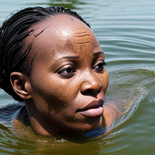  african woman's forehead drowning in the lake