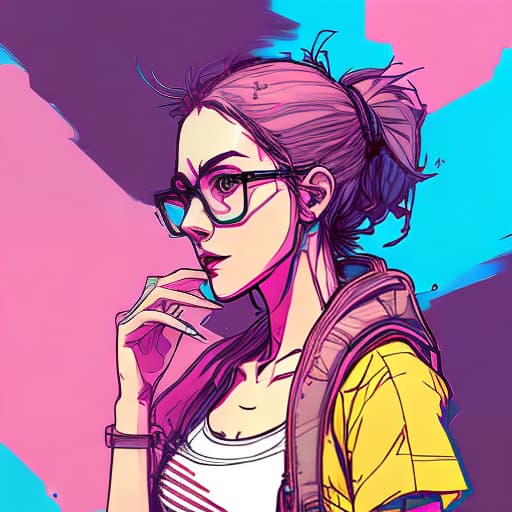 nvinkpunk 8k resolution, beautiful, cute ,colourful,moody girl with a suitcase and big glasses and crazy hair