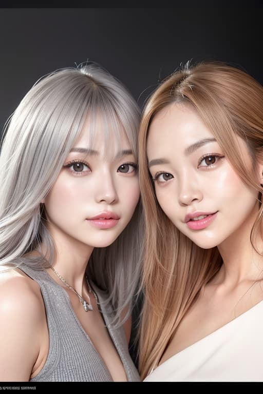  Both both Japanese face beautiful facial facial faces are a beautiful smile of one smile, and one of the light silver is long hair and only one of the plump breasts with light pink., (Masterpiece, BestQuality:1.3), (ultra detailed:1.2), (hyperrealistic:1.3), (RAW photo:1.2),High detail RAW color photo, professional photograph, (Photorealistic:1.4), (realistic:1.4), ,professional lighting, (japanese), beautiful face, (realistic face)