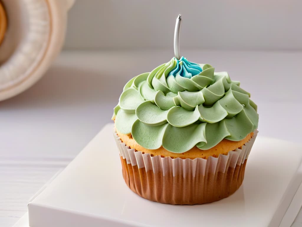  A closeup, highresolution image of a delicate piping bag filled with colorful frosting, gently squeezing out intricate swirls onto a perfectly baked cupcake. The focus is on the precision and artistry of the decorating process, showcasing the beauty and detail of the final product. The background is soft and blurred, highlighting the elegant simplicity of the dessert creation. hyperrealistic, full body, detailed clothing, highly detailed, cinematic lighting, stunningly beautiful, intricate, sharp focus, f/1. 8, 85mm, (centered image composition), (professionally color graded), ((bright soft diffused light)), volumetric fog, trending on instagram, trending on tumblr, HDR 4K, 8K